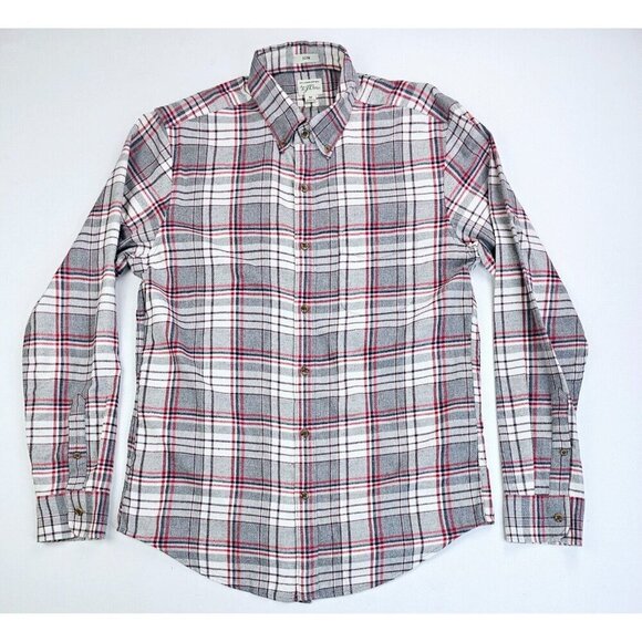 J. Crew Slim Size Medium Men's Gray White Black Red Check Cotton Flannel Shirt - Picture 1 of 11